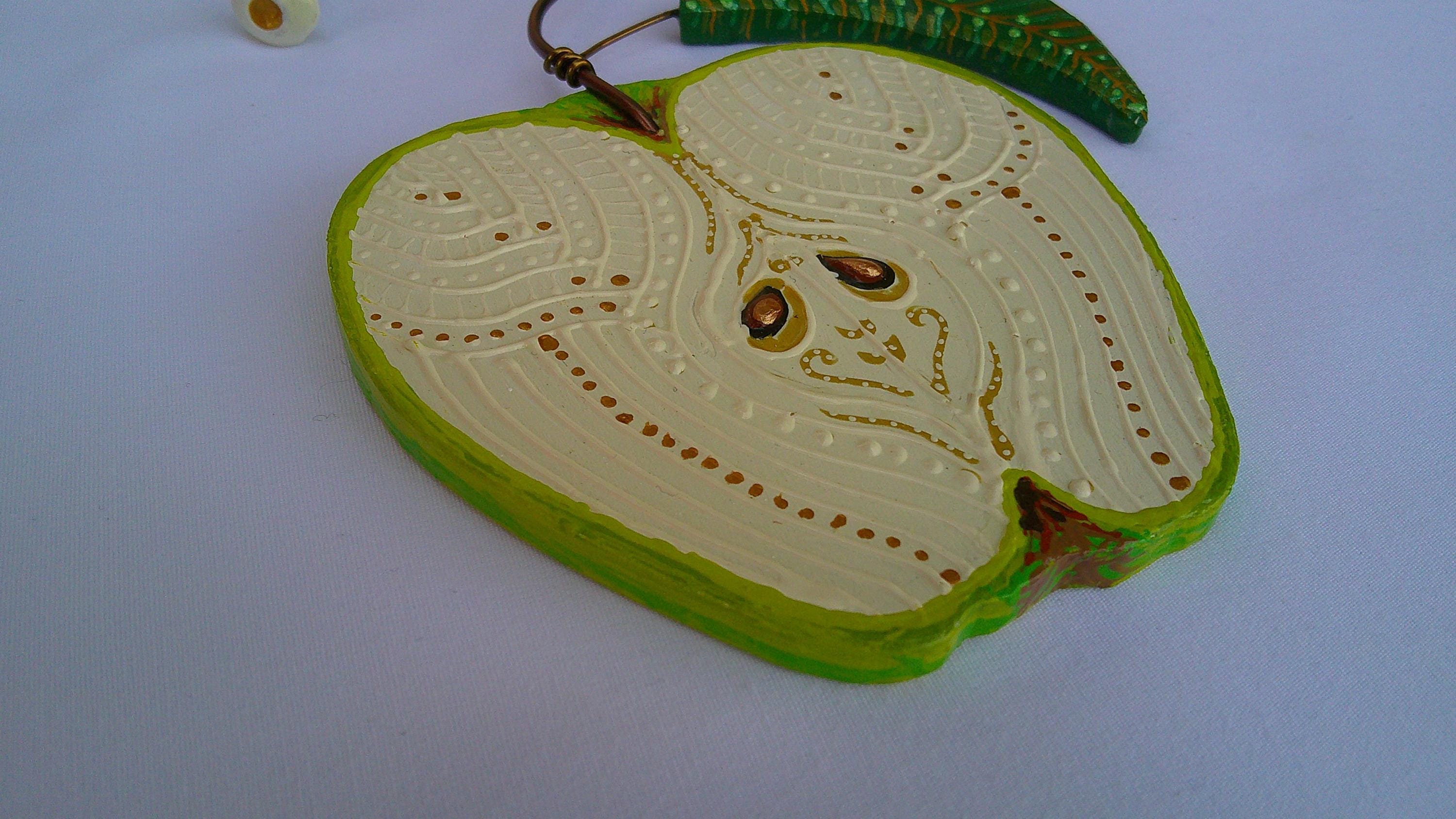 Green Apple Hand-painted Wooden Ornament - Etsy