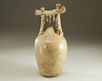 Vase with Handle in Sandy Brown - Ceramic Art by Boris Vitlin (Catalog #73 GMB)