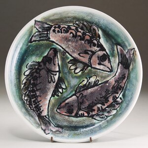 Three Fish - Majolica Ceramic Plate -  Handmade and Hand Painted by Boris Vitlin (GMB)