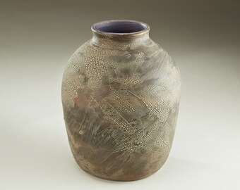 Earth Colored Vase with Purple Inside - Ceramic Art by Boris Vitlin (Catalog #84 GMB)