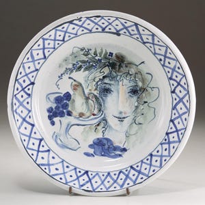 Woman with Fruits - Majolica Ceramic Plate -  Handmade and Hand Painted by Boris Vitlin (GMB)