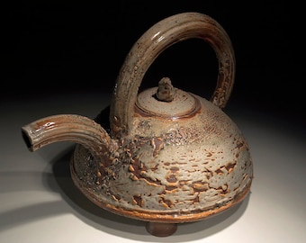 Shino Glaze Ceramic Teapot in Brown Handmade Pottery Art by artist  Boris Vitlin (GM)