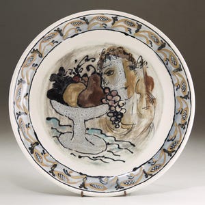 Still Life with Violin - Majolica Ceramic Plate -  Handmade and Hand Painted by Boris Vitlin (GMB)