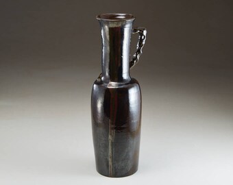 Tall Vase with Handle in Dark Brown - Ceramic Art - by Boris Vitlin  (catalog #54, GMB)