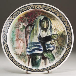 Jew with Menorah - Majolica Ceramic Plate -  Handmade and Hand Painted by Boris Vitlin (GMB)