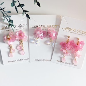 Sakura Flower Earring, Shrink Plastic Cherry Blossom Dangle Earrings, Dangle Floral Earring, Spring Fairy Flower Earring, Boho Chic Jewelry