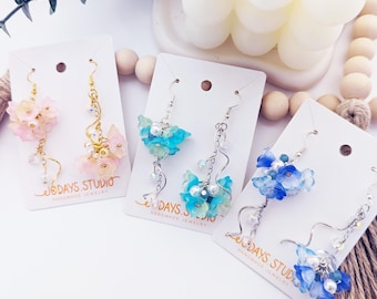 Asymmetrical Bouquet Wisteria Lily Flower Earrings, Glass Dangle Spring Fairy Jewelry