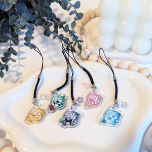 Charmes mignons de téléphone en acrylique en carton de lait Sanrio, breloques personnage Kawaii Sanrio, breloques en carton de lait aromatisé aux fruits, cadeau pour elle