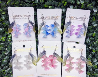 Glass Wisteria Lily of the Valley Flower Dangle Earrings, Boho Chic Spring Jewelry