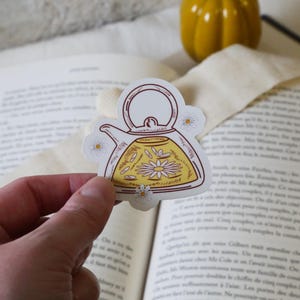 Autocollant théière, sticker camomille, sticker cottagecore
