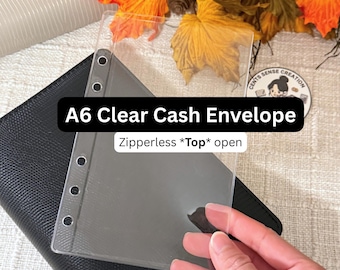 A6 Clear Cash Envelopes (1pc or Set of 3, 6, 12) | Zipperless Budget Binder Inserts | No-Zip Cash Stuffing Sleeves | Sinking Funds Envelope
