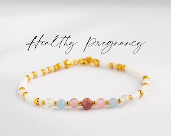 Pregnancy Crystal Bracelet: Rhodonite, Rose Quartz, Aquamarine, Moonstone