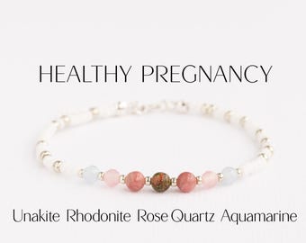 Pregnancy Bracelet: Unakite, Rose Quartz, Aquamarine - Mum To Be Gift