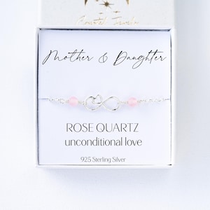 Mother & Daughter Infinity Bracelet Gift, Rose Quartz and Sterling Silver Jewelry, Bracelet for Mother’s Day, Daughter Birthday Present.