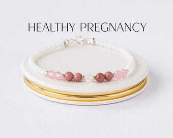Pregnancy Crystal Bracelet: Moonstone, Rose Quartz & Sterling Silver