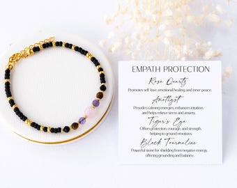 Empath Protection Crystal Bracelet | Rose Quartz, Amethyst, Tiger Eye & Black Tourmaline | Emotional Support Jewellery