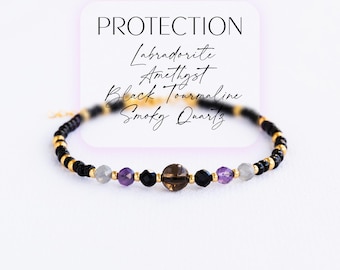 Energy Shield Bracelet: Labradorite, Amethyst, Tourmaline & Quartz