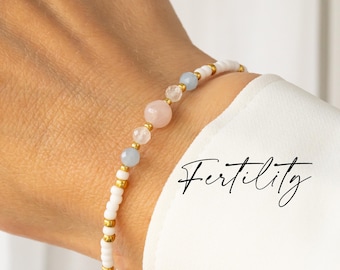 Gemstone Fertility Bracelet, Rose Quartz, Moonstone, Aquamarine, Pregnancy Gift, IVF Support, Mum-to-Be Jewellery