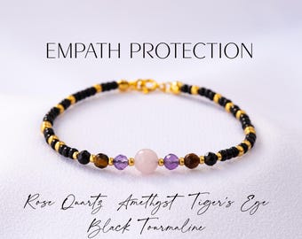 Empath Protection Bracelet: Rose Quartz, Amethyst, Tiger's Eye & Black Tourmaline
