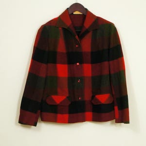 1960's Pendleton Mills Virgin Wool Checker Flannel Button-Up Shirt ~ Size Medium