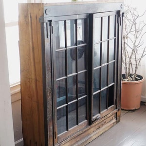 19th Century Antique Mahogany Vitrine Display Free-Standing Cabinet with Paneled Glass Doors and Removable Shelfs