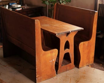 Antique Country Farm House Breakfast Nook Kitchen Dining Set with High Back Benches