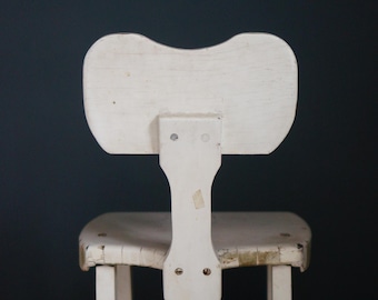 Antique White Pedestal Step Stool High Back Wooden Chair ~ Folding Step Ladder