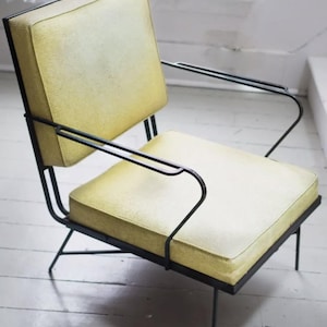Chicago Mid-Century Modern Green Office Lounge Home Decor Living Room Chair by John Smyth, Black Metallic Steel Frame