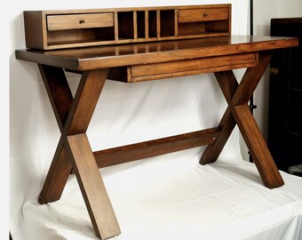 Teak Wood X-Leg Writing Desk: Mid Century Modern Home Office