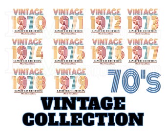 Pacchetto PNG vintage anni '70 / Design grafici retrò (download digitale)