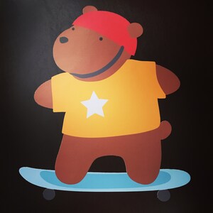 Cute Skateboard Bear Wall Decal - Nursery Wall Decal - Kids Baby Wall Decoration - Skateboard Wall Decal - Bear Wall Decal