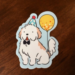 Cute Birthday Puppy Sticker - Birthday Dog - Cute Sticker - Coton de Tulear