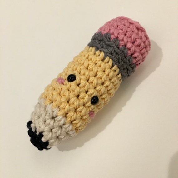 Crochet Pencil Teacher Gift Cute Button Eyes 