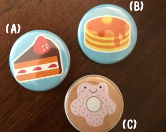 1.25" Sweet Treat Pinback Buttons - Donut - Pancakes - Cake - Cute - Accessory