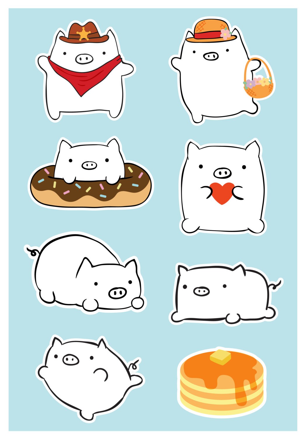 Cute Assorted Pig Sticker Sheet Cute Animal Stickers Pig Lover Sticker