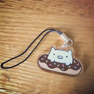 Cute Donut Pig Phone Charm - Sprinkle Doughnut - Cell Phone Zipper Charm - Cute Accessory - Pig Lover Gift