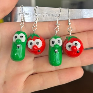 VeggieTales inspired Bob & Larry nostalgia earring set! | Handmade polymer clay charm earrings