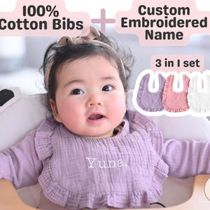 3セットのパーソナライズされた刺繍入りベビービブ - 幼児用カスタムネームビブ - 柔らかいコットンベビーギフト - ベビーシャワーまたは新生児の記念品