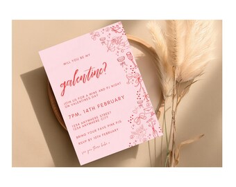 Galentines Day party Invitation, Girls Night Party Invitation Template,Hand Drawn Valentines Day Invitation, Brunch Invitation