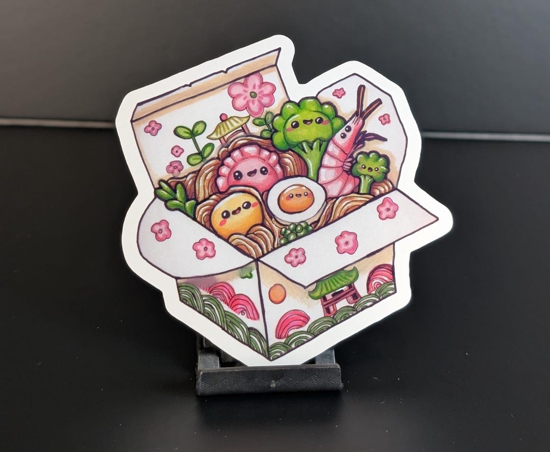 Kawaii Takeout Noodle Box Sticker - Cute Ramen and Sushi Friends ...