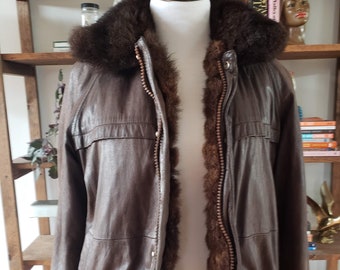 Vintage Reversible Leather and Fur Bomber Coat