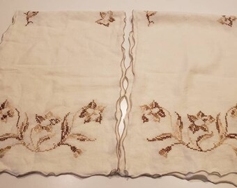 Set of Two Vintage Cross-Stitch Flower Linens