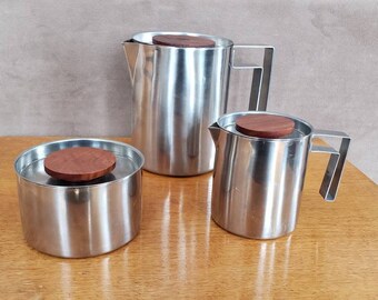 Stainless Steel & Wood Tea Service Set