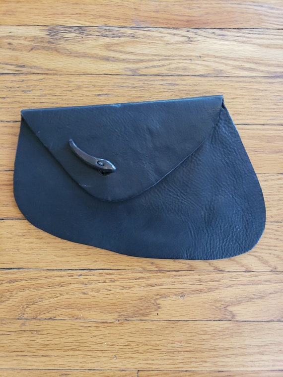 Vintage Black Leather Unique Shape Clutch