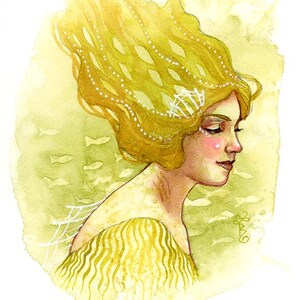 Gilly Girl sirène 2 - aquarelle originale sur papier