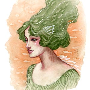Gilly Girl sirène 1 - aquarelle originale sur papier