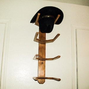 4  Hat Vertical Western Cowboy Hat Rack .  Wall Mount.  Made of Alder Wood.  Quality Hand Made Craftsmanship.