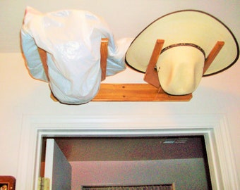 2 Hat Rack Horizontal Cowboy Western hat rack. Alder wood. Fits over Doors and excellent for horse Trailers.