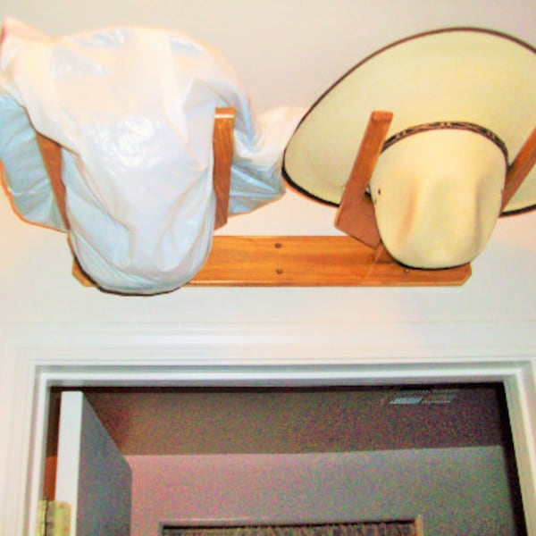 2 Hat Rack Horizontal Cowboy Western hat rack. Alder wood. Fits over Doors and excellent for horse Trailers.