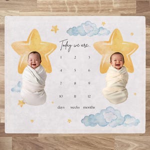 Manta personalizable con estrellas para bebé gemelo, regalo para baby shower, manta personalizada para bebé, regalo para recién nacidos y gemelos.